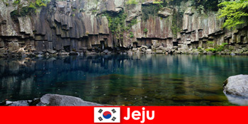 Lawatan jarak jauh eksotik ke landskap gunung berapi indah Jeju Korea Selatan
